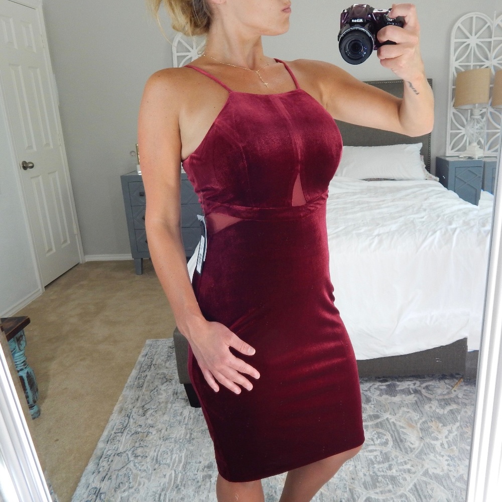 Bebe Ruby Velvet Fitted Dress - NWT